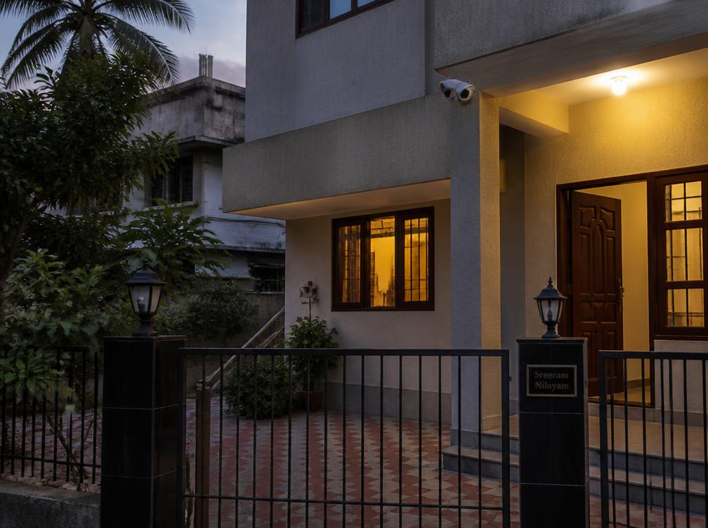 Security camera installed above a home entrance