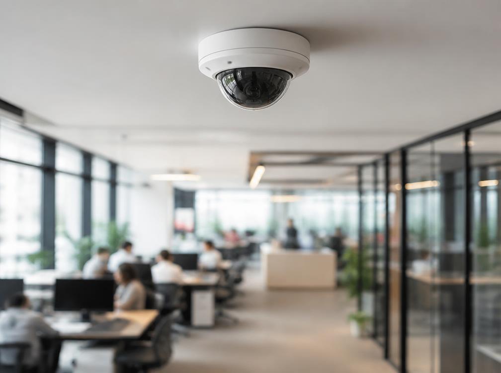 Security camera in a modern open plan office