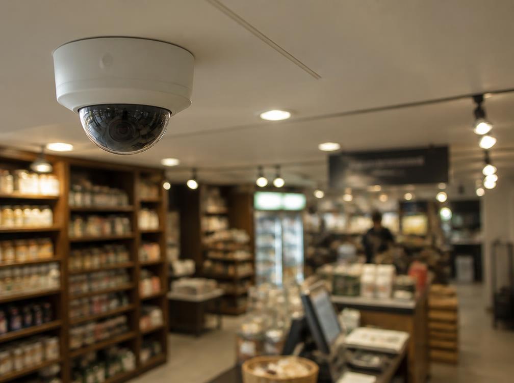 Dome camera on the ceiling of a retail shop